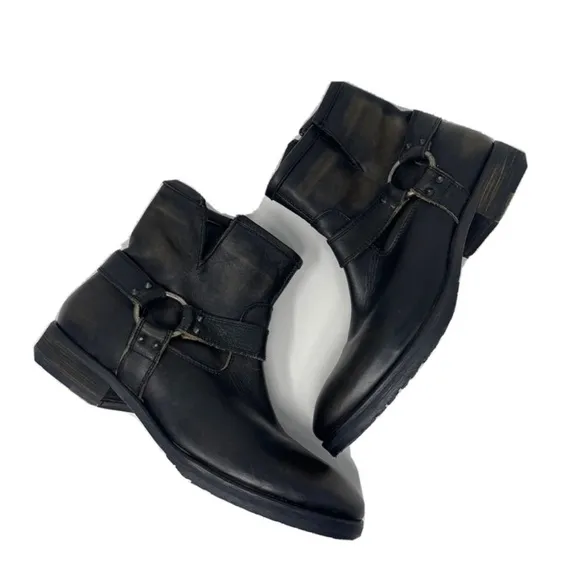Fabio De Luca Men’s Motorcycle Leather Boots Side Zip Black Distressed Sz 8.5