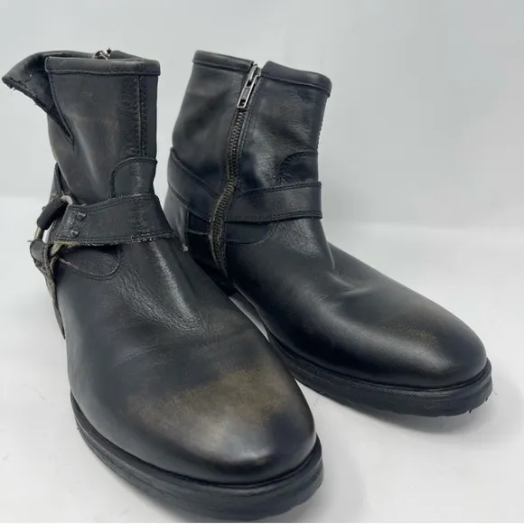 Fabio De Luca Men’s Motorcycle Leather Boots Side Zip Black Distressed Sz 8.5