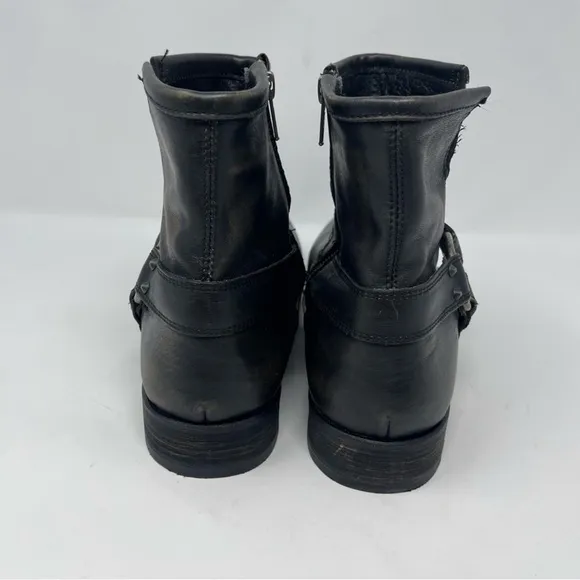 Fabio De Luca Men’s Motorcycle Leather Boots Side Zip Black Distressed Sz 8.5