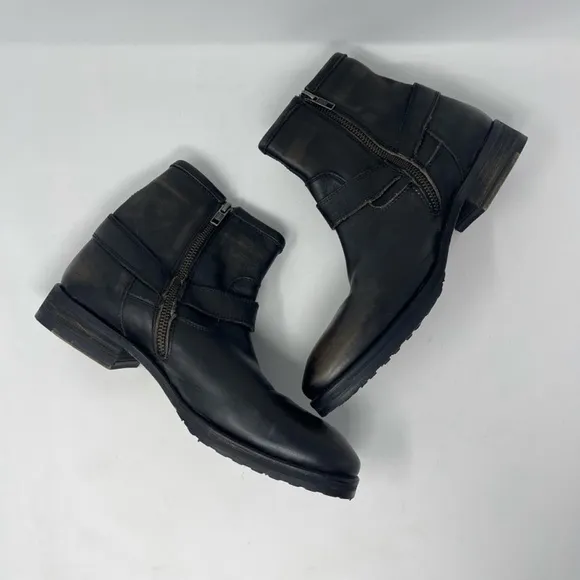 Fabio De Luca Men’s Motorcycle Leather Boots Side Zip Black Distressed Sz 8.5