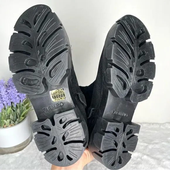 FARM Rio Boots Women’s 7.5 Black Tall Suede Lug Sole Boots with Embroidery NWT
