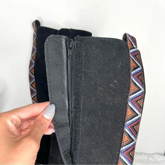 FARM Rio Boots Women’s 7.5 Black Tall Suede Lug Sole Boots with Embroidery NWT