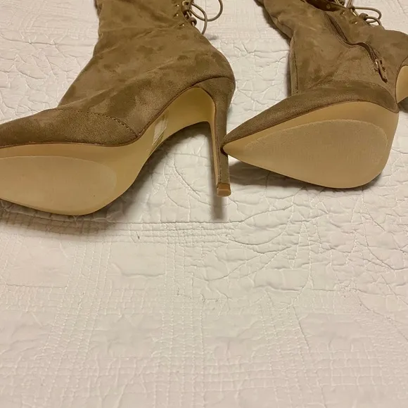 Faux suede back studded lace up pointy toe boots