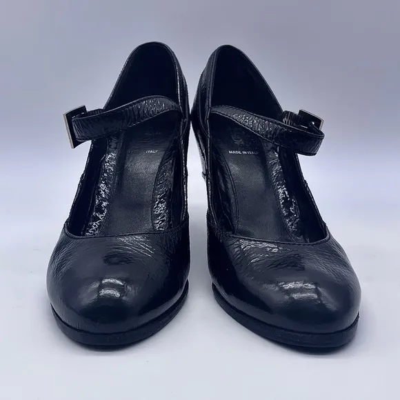 FENDI Black Leather Mary Jane Wedge Shoes, Italian Leather, Monogram Buc…