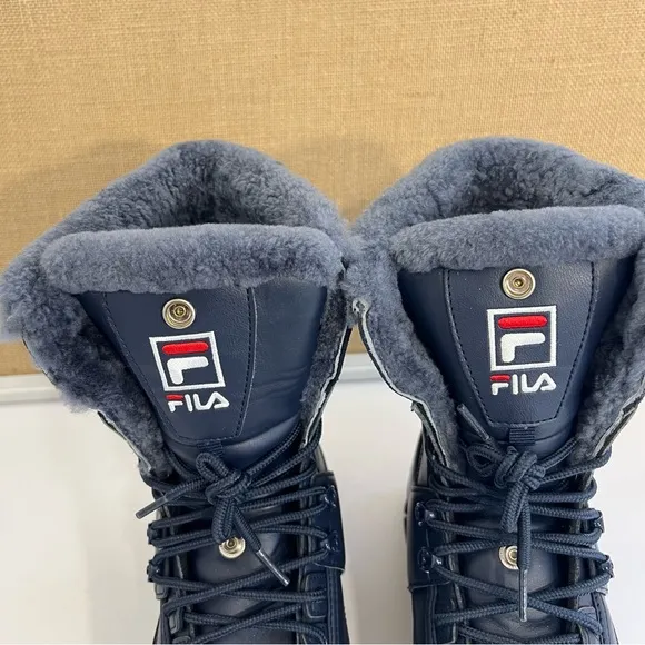 Fila Women's Disruptor Winter Faux Fur Boot Shoes Navy/Red/White Size 9
