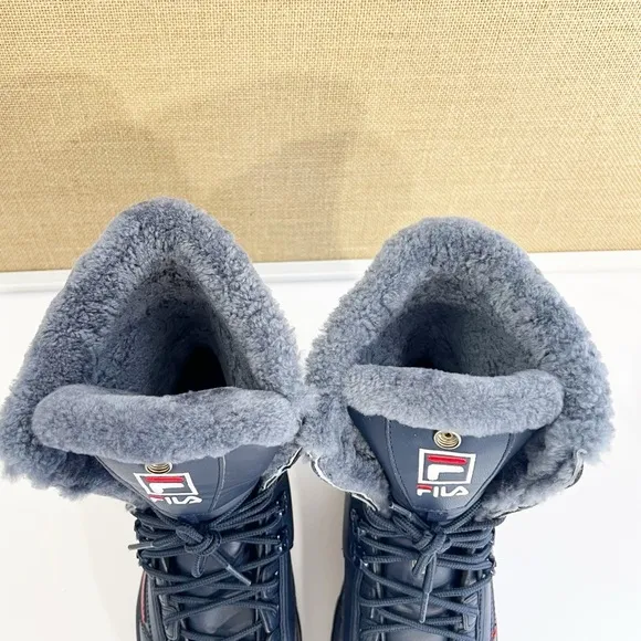 Fila Women's Disruptor Winter Faux Fur Boot Shoes Navy/Red/White Size 9