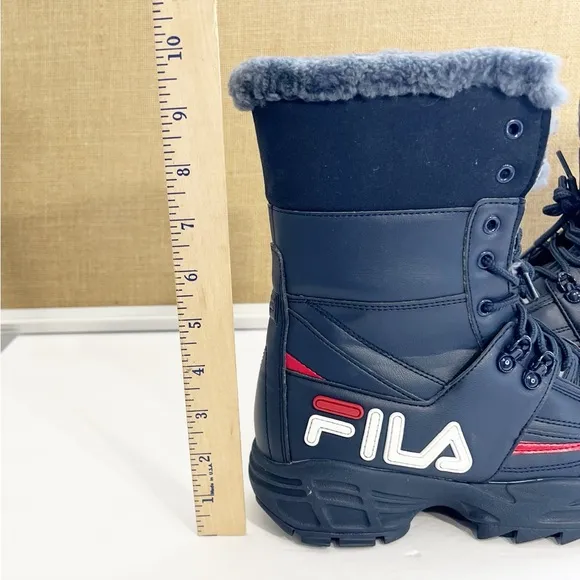 Fila Women's Disruptor Winter Faux Fur Boot Shoes Navy/Red/White Size 9
