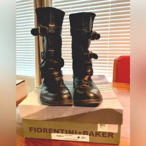 Fiorentini Baker Black Leather Eternity Moto Boots. Size 6 1/2. Vintage in box