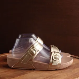 FitFlop Sandals Womens Size 11 Gold Lulu Adjustable Leather Slide Comfort Shoes