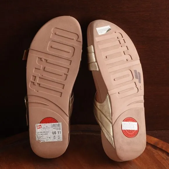 FitFlop Sandals Womens Size 11 Gold Lulu Adjustable Leather Slide Comfort Shoes