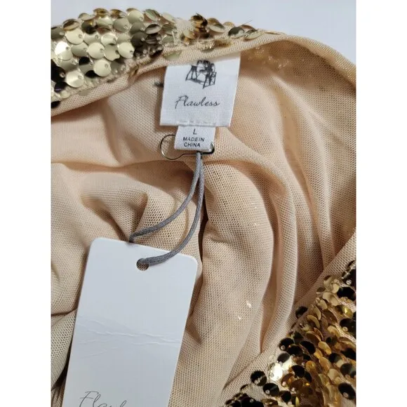 FLAWLESS Talk Sweetly To Me D Women's Gold Sequin Dress Low Back Size Large