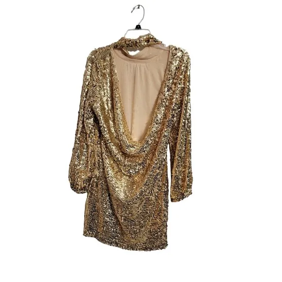FLAWLESS Talk Sweetly To Me D Women's Gold Sequin Dress Low Back Size Large