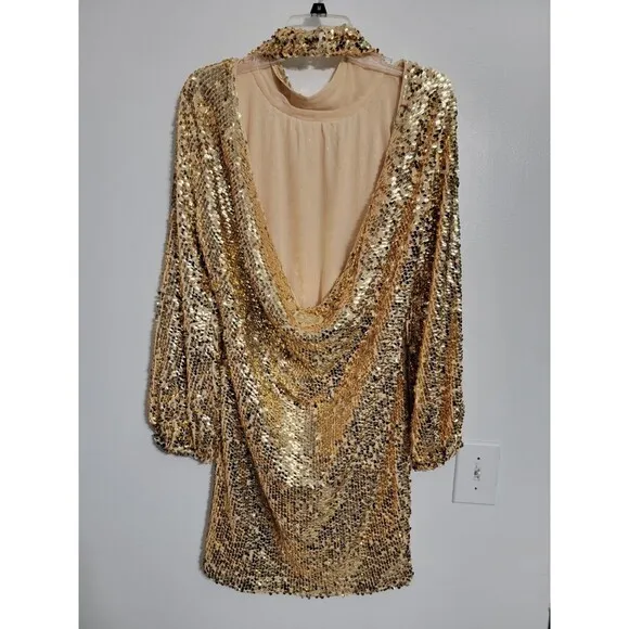 FLAWLESS Talk Sweetly To Me D Women's Gold Sequin Dress Low Back Size Large