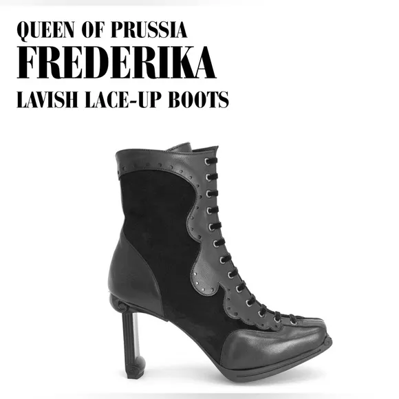 Fluevog LIKE NEW Queen of Prussia Frederika Black Lace-Up Boots - 9.5