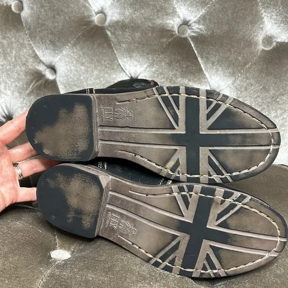 Fly London Kiff motorcycle moto leather strap round toe boots