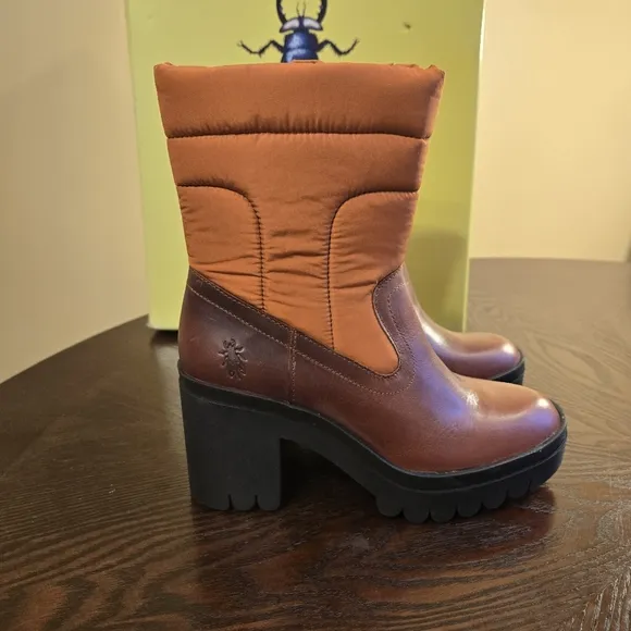 FLY LONDON TYKE661FLY BRICK /ORANGE PLATFORM BOOTS SIZE 36 US 5.5