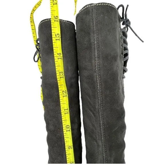 Fly London Women's Suede Side Zip Block Heel Knee High Boots Black Size 36