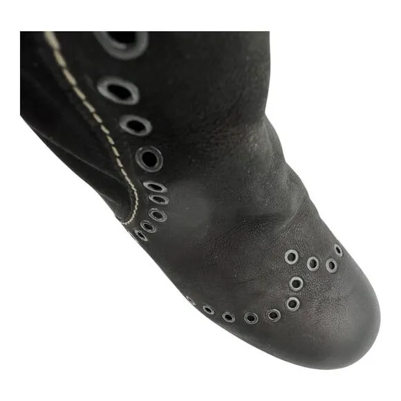 Fly London Women's Suede Side Zip Block Heel Knee High Boots Black Size 36