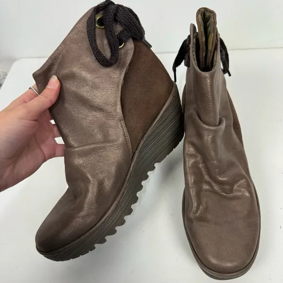 Fly London Yama Brown Closed Toe Wedge Ankle Boots Snow Boots Minimalist Winter