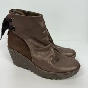 Fly London Yama Brown Closed Toe Wedge Ankle Boots Snow Boots Minimalist Winter