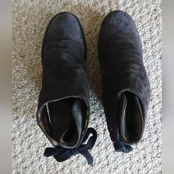 Fly London Yebi Ruched Suede Wedge Booties Shoes Gray Size 37