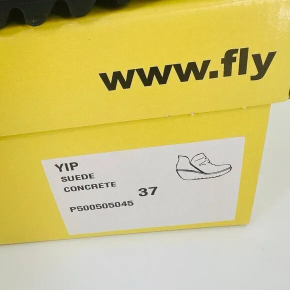 Fly London Yip Wedge Booties Size EU 37 US 6.5/7 Black Suede Ruched Ankle Boots