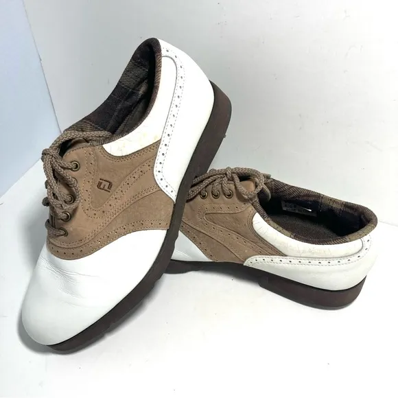 FOOTJOY Golf  Saddle Shoes White Tan Brown Womens 6.5 M