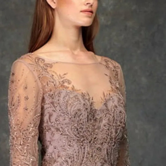 Formal dress, chiffon mauve pink 3/4 sleeve beaded dress