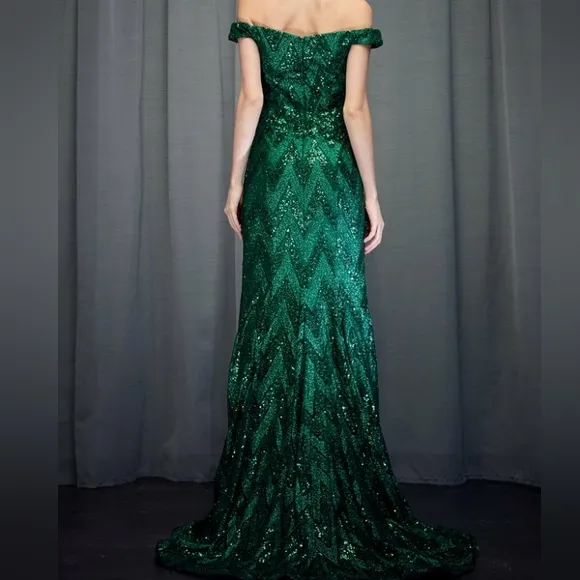 Formal dress, hunter off the shoulder glitter sequins long floor length dress