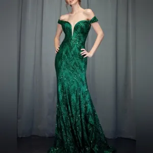 Formal dress, hunter off the shoulder glitter sequins long floor length dress
