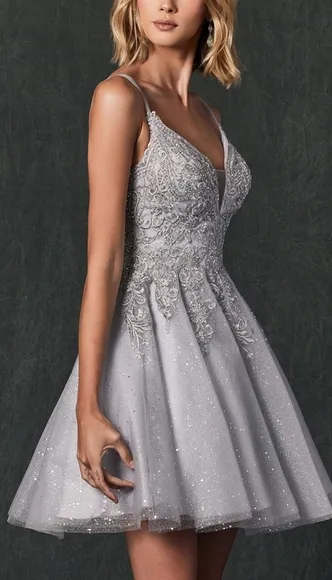 formal dress, silver, burgundy, blue, lilac short lace up back dress