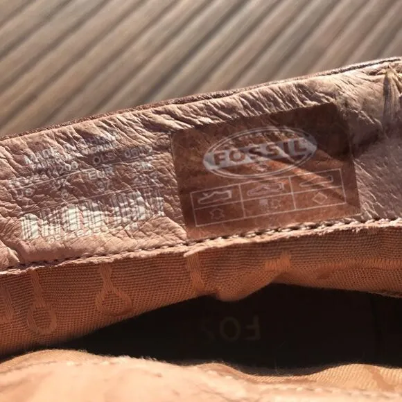 FOSSIL Brown Suede and Leather Snake Embossed Heeled Ankle Boot