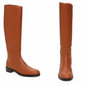 Frame Women's Le Ramsey Leather Black Zipper Knee High Boots Brown Size 8/38.5