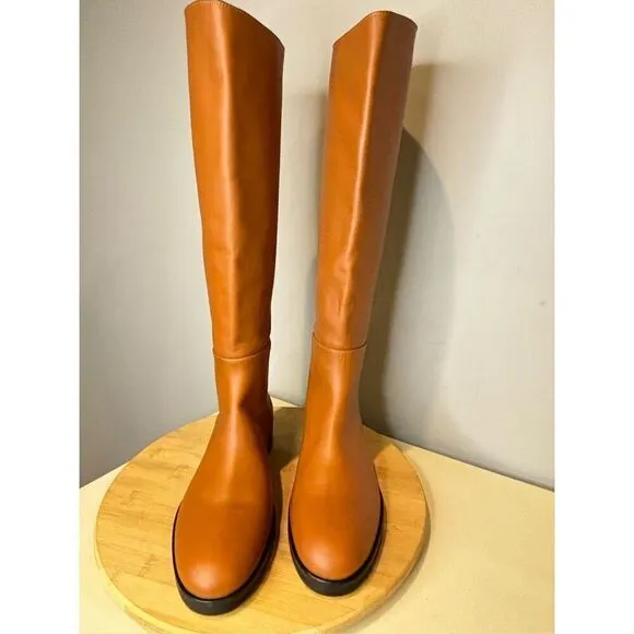 Frame Women's Le Ramsey Leather Black Zipper Knee High Boots Brown Size 8/38.5