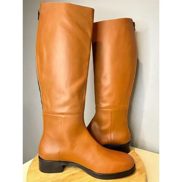 Frame Women's Le Ramsey Leather Black Zipper Knee High Boots Brown Size 8/38.5