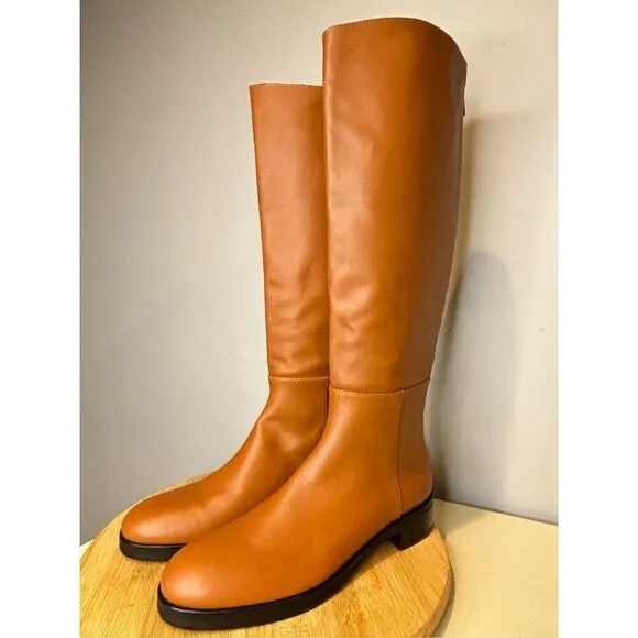 Frame Women's Le Ramsey Leather Black Zipper Knee High Boots Brown Size 8/38.5