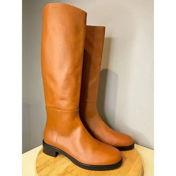 Frame Women's Le Ramsey Leather Black Zipper Knee High Boots Brown Size 8/38.5