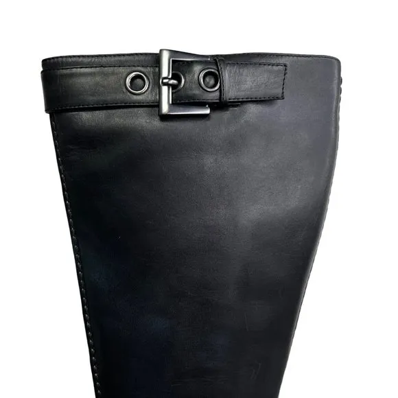 Franco Sarto Black Leather Boots size 8.5 Pointed Toe High Heel Zip Buckle NWOT
