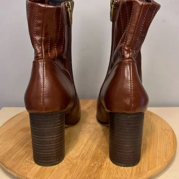 Franco Sarto Women's A-Ponte Almond Toe Side Zip Block Heeled Boots Brown Sz 11M