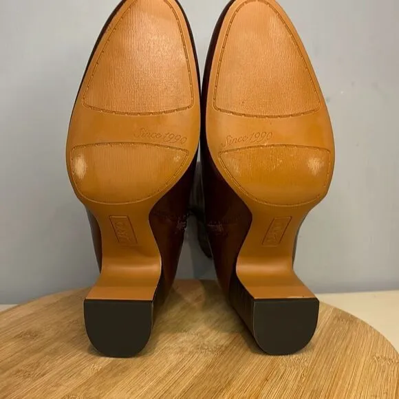 Franco Sarto Women's A-Ponte Almond Toe Side Zip Block Heeled Boots Brown Sz 11M