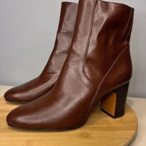 Franco Sarto Women's A-Ponte Almond Toe Side Zip Block Heeled Boots Brown Sz 11M
