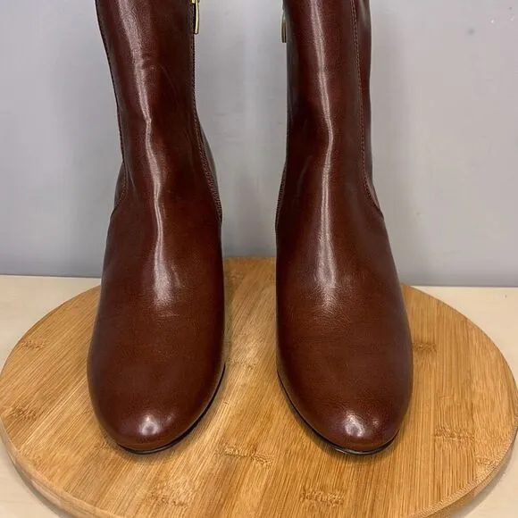 Franco Sarto Women's A-Ponte Almond Toe Side Zip Block Heeled Boots Brown Sz 11M