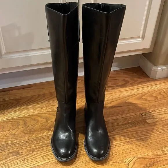 Franco Sarto Women’s Black Rounded Toe Becky Wide Calf Knee High Boots- Size 6M