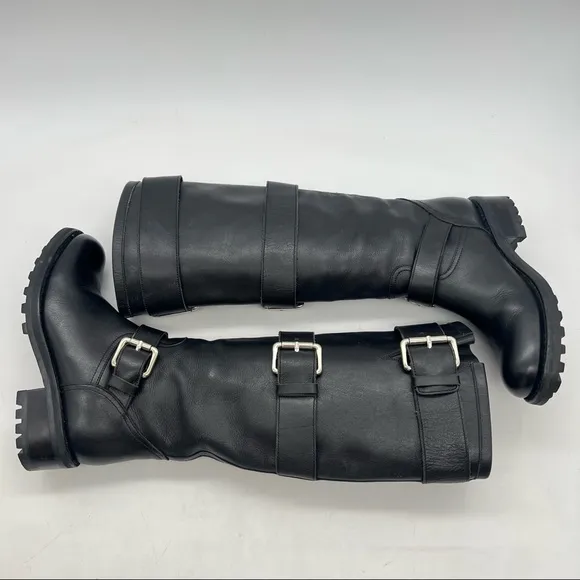 Free Lance Women’s Size 35.5 Black Leather Buckle Pull On Mid Calf Boots.