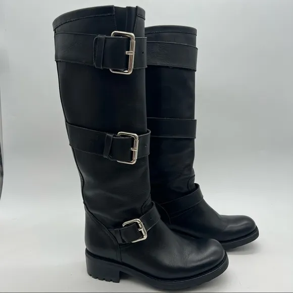 Free Lance Women’s Size 35.5 Black Leather Buckle Pull On Mid Calf Boots.