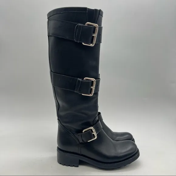 Free Lance Women’s Size 35.5 Black Leather Buckle Pull On Mid Calf Boots.