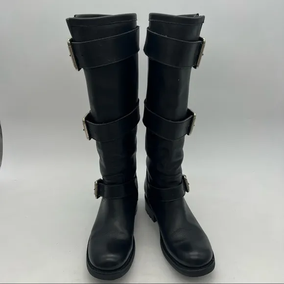 Free Lance Women’s Size 35.5 Black Leather Buckle Pull On Mid Calf Boots.