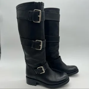 Free Lance Women’s Size 35.5 Black Leather Buckle Pull On Mid Calf Boots.