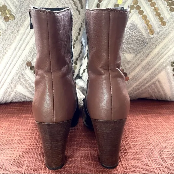 Free People Baroness Calf Hair Leather Leopard Print Booties in Brown 37 EUC