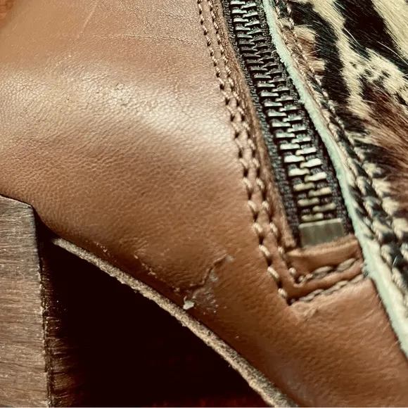 Free People Baroness Calf Hair Leather Leopard Print Booties in Brown 37 EUC